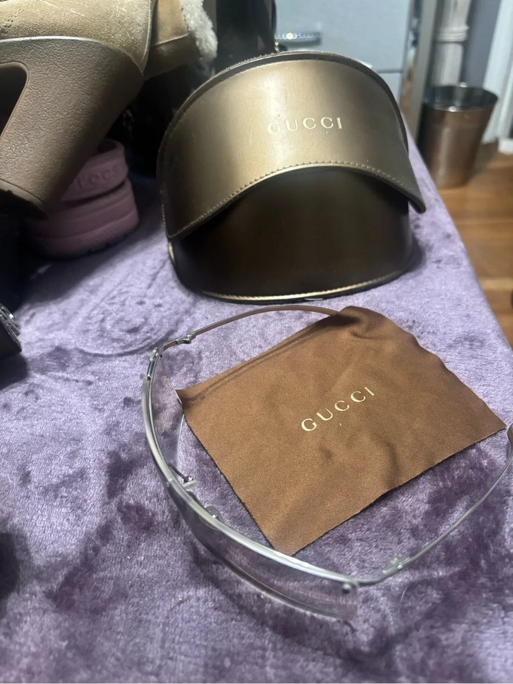 Gucci Rimless Clear Shield Sunglasses with Silver Bridge